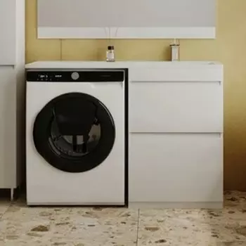 Тумба с раковиной Style line Даллас Люкс 58 (120R) напольная, под стиральную машину, белая эмаль (СС-00002338 + 2000949237428)