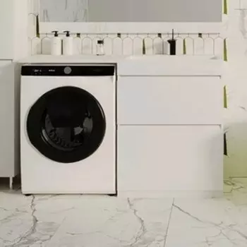 Тумба с раковиной Style line Даллас Люкс 68 (130R) напольная, под стиральную машину, белая (СС-00000557 + 2000949237473)