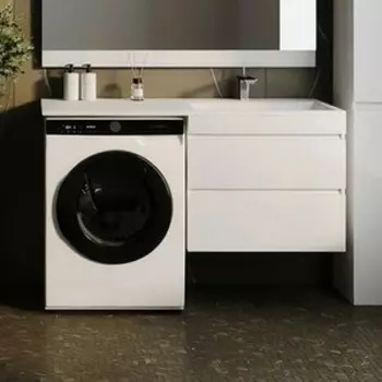 Тумба с раковиной Style line Даллас Люкс 68 (130R) подвесная, под стиральную машину, белая (СС-00000600 + 2000949237473)