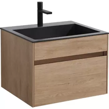 Тумба с раковиной Vincea Chiara 60х48 N.Oak, черная раковина (VMC-2C600NO, VCB-13600B)