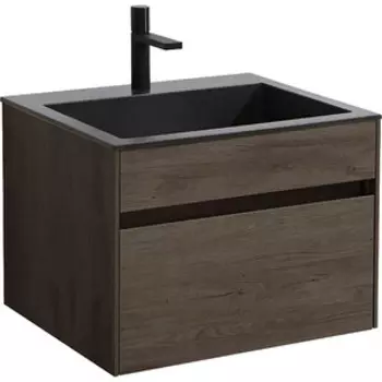 Тумба с раковиной Vincea Chiara 60х48 R.Oak, черная раковина (VMC-2C600RO, VCB-13600B)