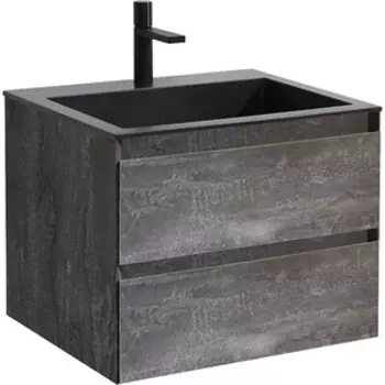 Тумба с раковиной Vincea Luka 60х48 G.Stone, черная раковина (VMC-2L600GS, VCB-13600B)