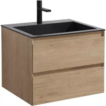 Тумба с раковиной Vincea Luka 60х48 N.Oak, черная раковина (VMC-2L600NO, VCB-13600B)