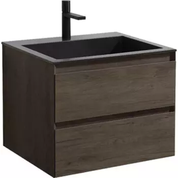 Тумба с раковиной Vincea Luka 60х48 R.Oak, черная раковина (VMC-2L600RO, VCB-13600B)