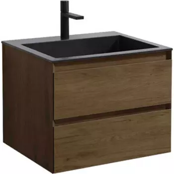 Тумба с раковиной Vincea Luka 60х48 T.Oak, черная раковина (VMC-2L600TO, VCB-13600B)