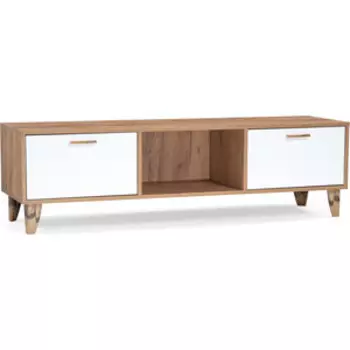 ТВ-тумба Woodville Эго Т-3 на ножках дуб крафт золотой / белый глянец (455848)