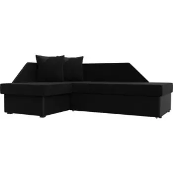 Угловой диван АртМебель Андора микровельвет черный+экокожа черный левый