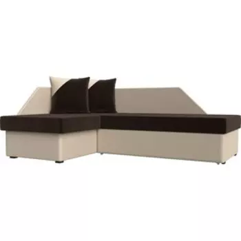 Угловой диван АртМебель Андора микровельвет коричневый+экокожа бежевый левый