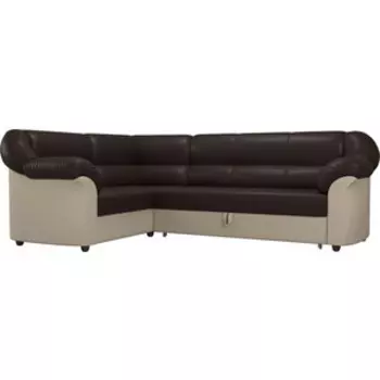 Угловой диван АртМебель Карнелла экокожа коричневый/бежевый левый угол