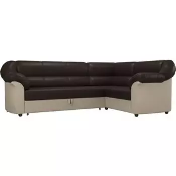 Угловой диван АртМебель Карнелла экокожа коричневый/бежевый правый угол