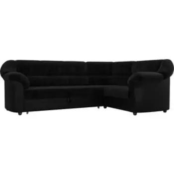 Угловой диван АртМебель Карнелла велюр черный экокожа черный правый угол