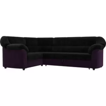 Угловой диван АртМебель Карнелла велюр черный/фиолетовый левый угол
