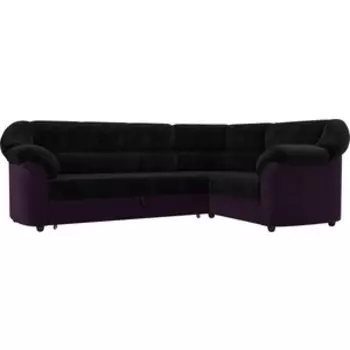 Угловой диван АртМебель Карнелла велюр черный/фиолетовый правый угол