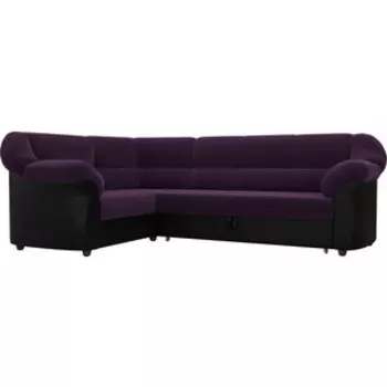 Угловой диван АртМебель Карнелла велюр фиолетовый экокожа черный левый угол