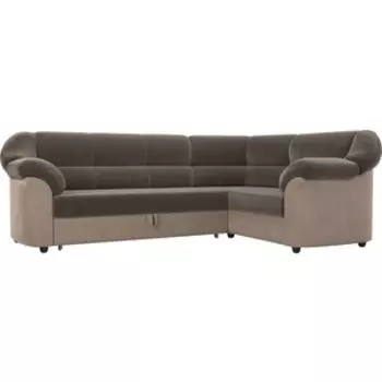 Угловой диван АртМебель Карнелла велюр коричневый/бежевый правый угол