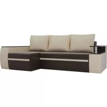 Угловой диван АртМебель Ричмонд экокожа коричневый/бежевый левый угол