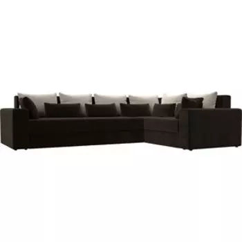 Угловой диван АртМебель Майами Long микровельвет коричневый бежевый/коричневый правый угол