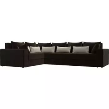 Угловой диван АртМебель Майами Long микровельвет коричневый коричневый/бежевый левый угол