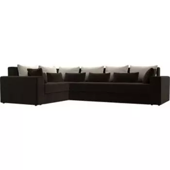 Угловой диван АртМебель Майами Long микровельвет коричневый бежевый/коричневый левый угол