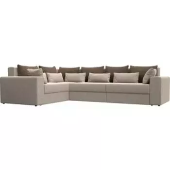 Угловой диван АртМебель Майами Long рогожка бежевый коричневый/бежевый левый угол