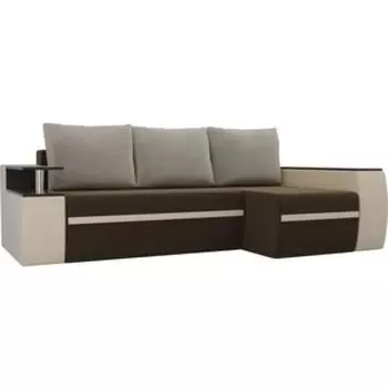 Угловой диван АртМебель Ричмонд микровельвет коричневый/экокожа бежевый подушки микровельвет бежевый правый угол