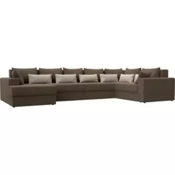 Угловой Диван АртМебель Майами-П левый угол рогожка коричневый коричневый/бежевый