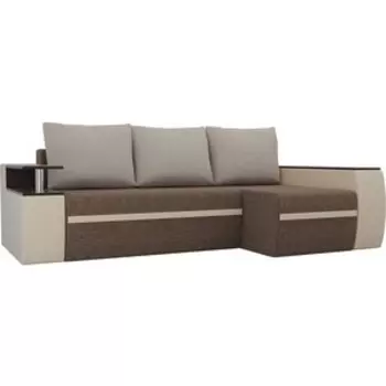 Угловой диван АртМебель Ричмонд рогожка коричневый/экокожа бежевый подушки рогожка бежевый правый угол
