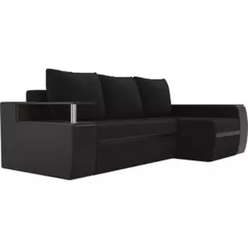 Угловой диван АртМебель Ричмонд велюр черный/экокожа черный правый угол