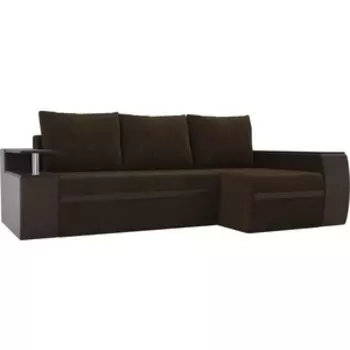 Угловой диван АртМебель Ричмонд велюр коричневый/экокожа коричневый правый угол