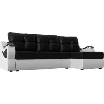 Угловой диван АртМебель Меркурий экокожа черный/белый правый угол
