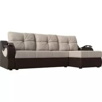 Угловой диван АртМебель Меркурий рогожка бежевый экокожа коричневый правый угол