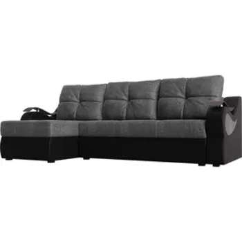 Угловой диван АртМебель Меркурий рогожка серый экокожа черный левый угол