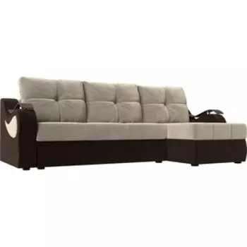 Угловой диван АртМебель Меркурий вельвет бежевый/коричневый правый угол