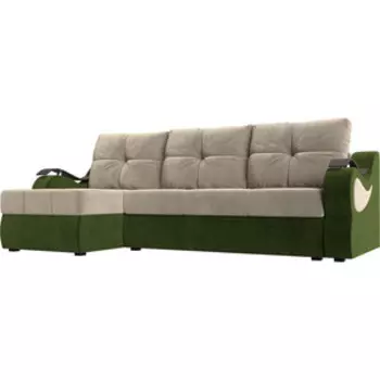 Угловой диван АртМебель Меркурий вельвет бежевый/зеленыйлевый угол