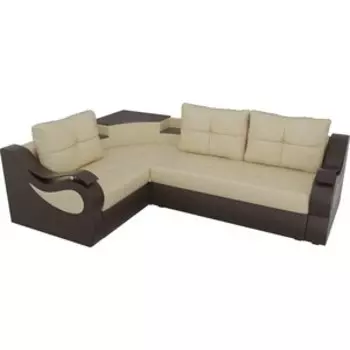 Угловой диван АртМебель Митчелл экокожа бежевый коричневый левый угол