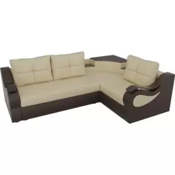 Угловой диван АртМебель Митчелл экокожа бежевый коричневый правый угол