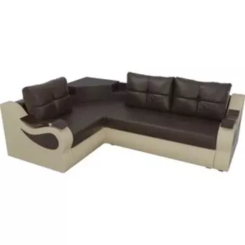 Угловой диван АртМебель Митчелл экокожа коричневый бежевый левый угол