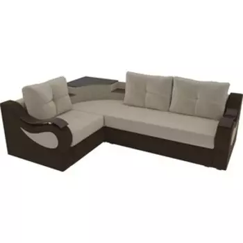 Угловой диван АртМебель Митчелл микровельвет бежевый коричневый левый угол