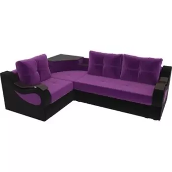 Угловой диван АртМебель Митчелл микровельвет фиолетовый черный левый угол