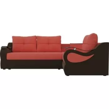 Угловой диван АртМебель Митчелл микровельвет коралловый коричневый правый угол