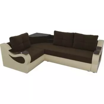 Угловой диван АртМебель Митчелл микровельвет коричневый экокожа бежевый левый угол