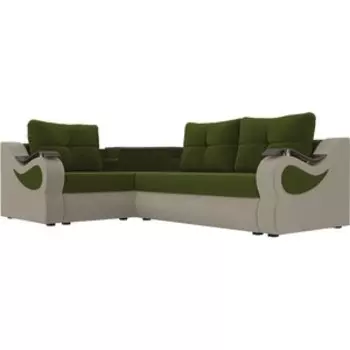 Угловой диван АртМебель Митчелл микровельвет зеленый бежевый левый угол