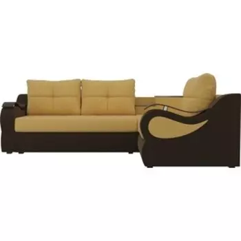 Угловой диван АртМебель Митчелл микровельвет желтый коричневый правый угол