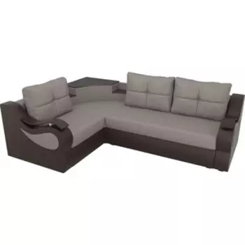 Угловой диван АртМебель Митчелл рогожка бежевый экокожа коричневый левый угол