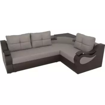 Угловой диван АртМебель Митчелл рогожка бежевый экокожа коричневый правый угол