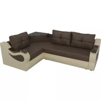 Угловой диван АртМебель Митчелл рогожка коричневый экокожа бежевый левый угол