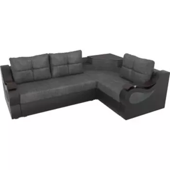 Угловой диван АртМебель Митчелл рогожка серый экокожа черный правый угол