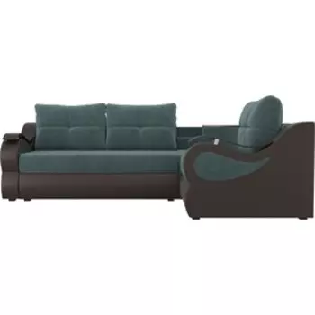 Угловой диван АртМебель Митчелл велюр бирюза экокожа коричневый правый угол