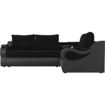 Угловой диван АртМебель Митчелл велюр черный экокожа черный правый угол