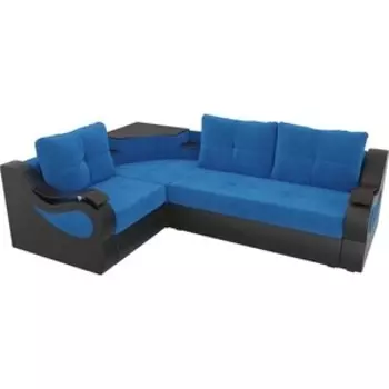 Угловой диван АртМебель Митчелл велюр голубой экокожа черный левый угол